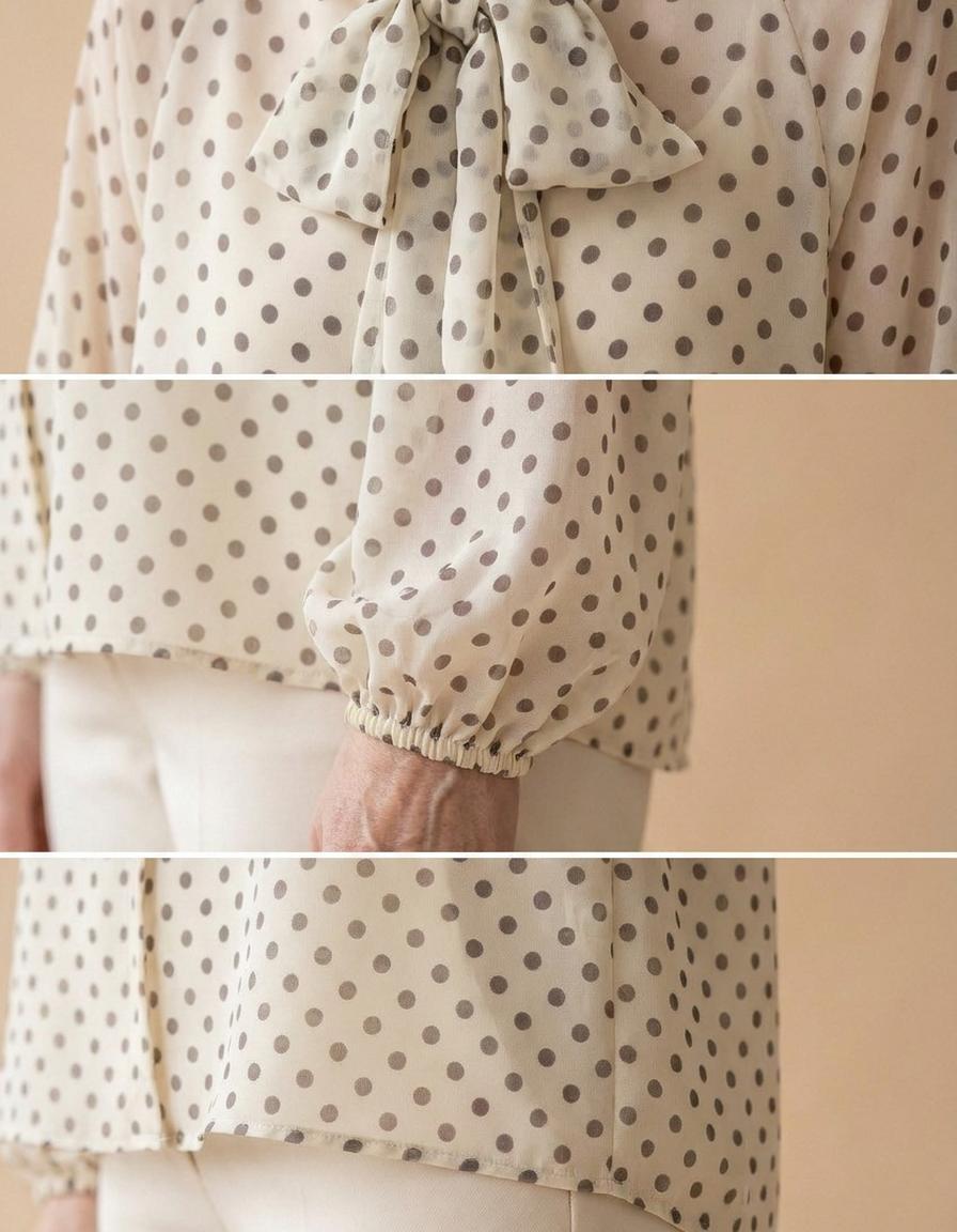 Itziar | Blusa de lunares con lazo al cuello - Crema