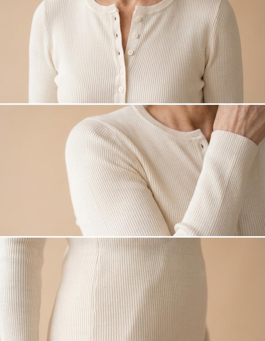 Blanca | Camiseta de canalé con botones - Crema