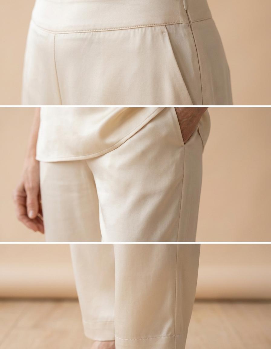 Silvia | Conjunto de satén top y pantalón - Crema