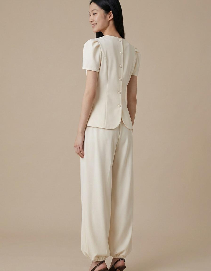Valeria | Conjunto blusa y pantalón ancho - Crema