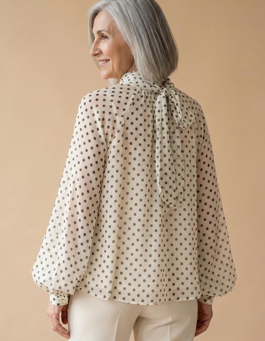 Itziar | Blusa de lunares con lazo al cuello - Crema