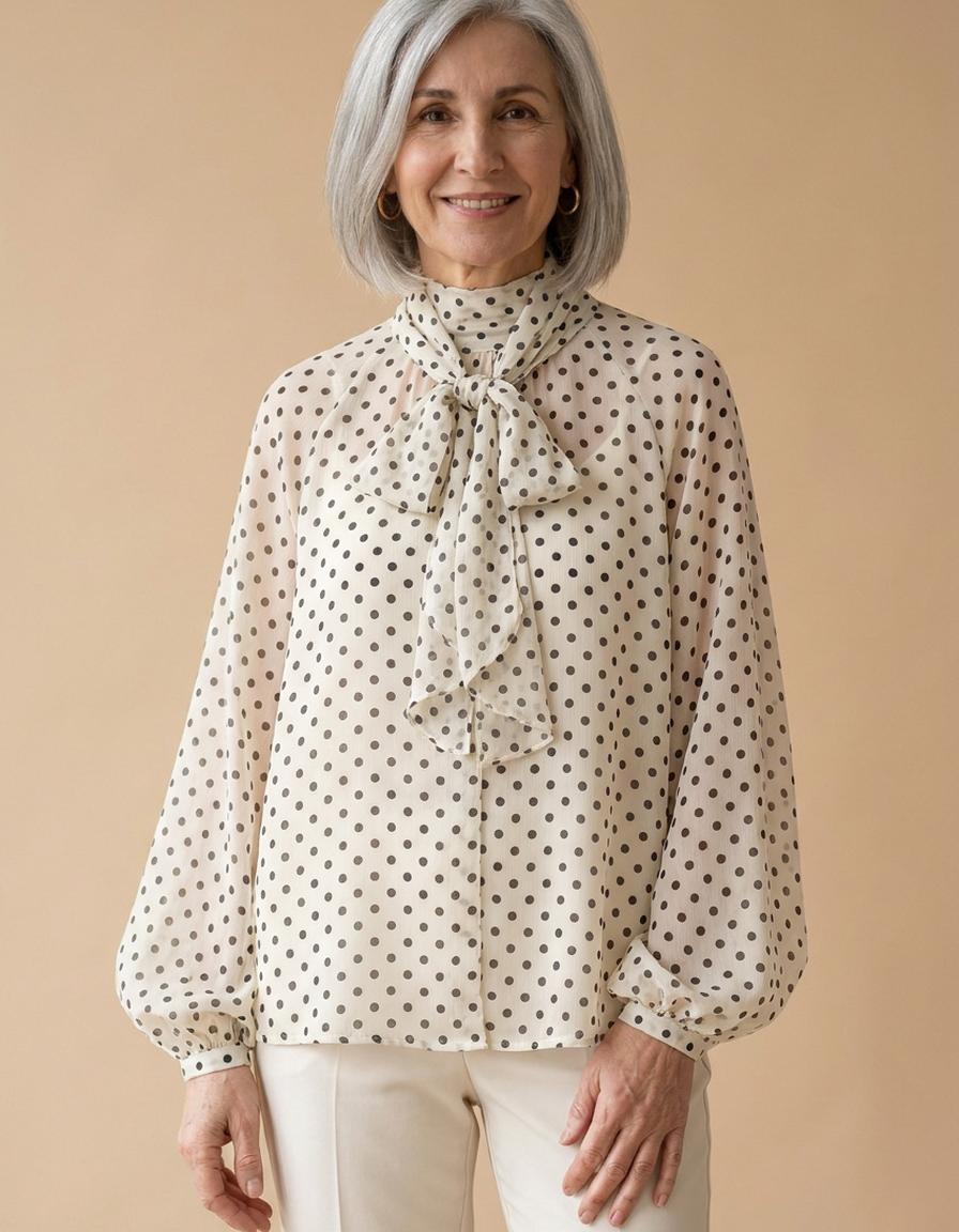 Itziar | Blusa de lunares con lazo al cuello - Crema