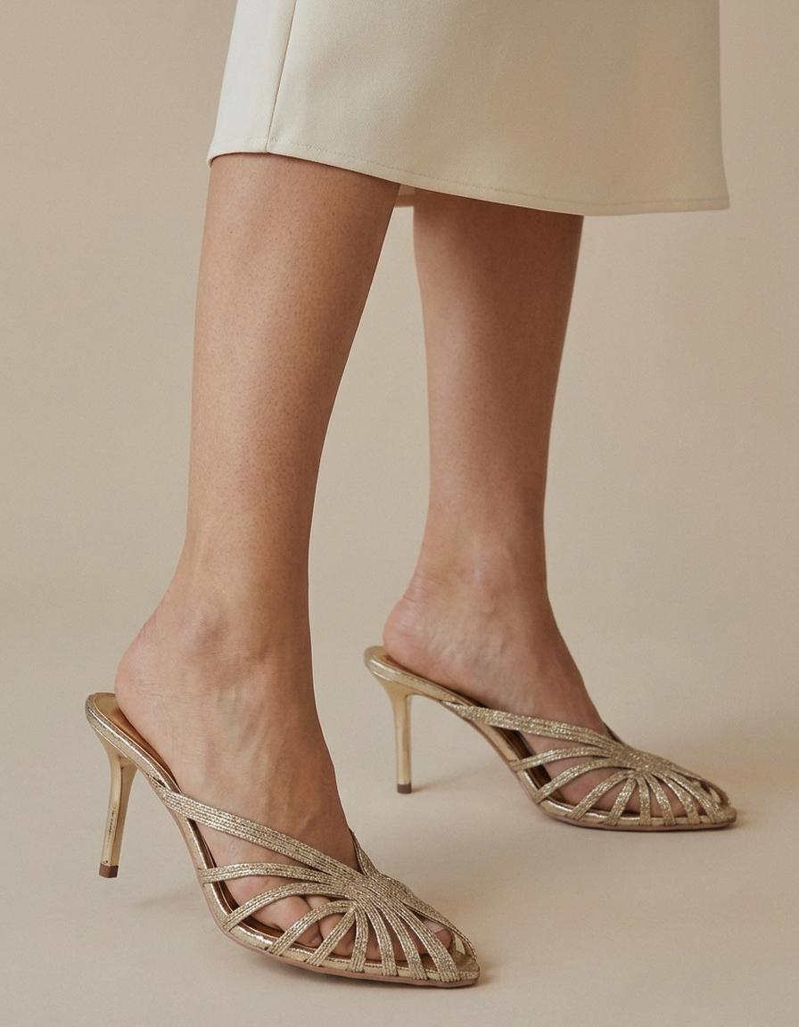 Celia | Sandalias de tiras doradas con tacón - Dorado