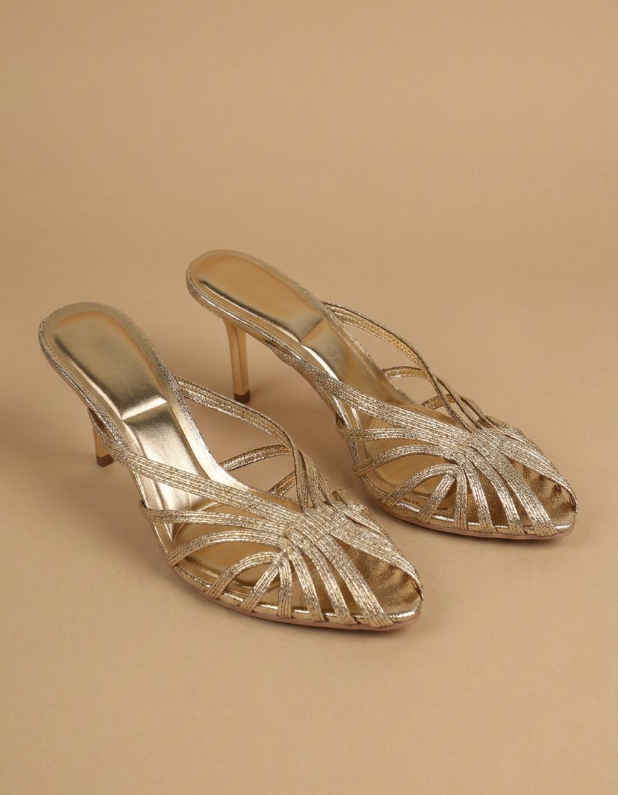 Celia | Sandalias de tiras doradas con tacón - Dorado