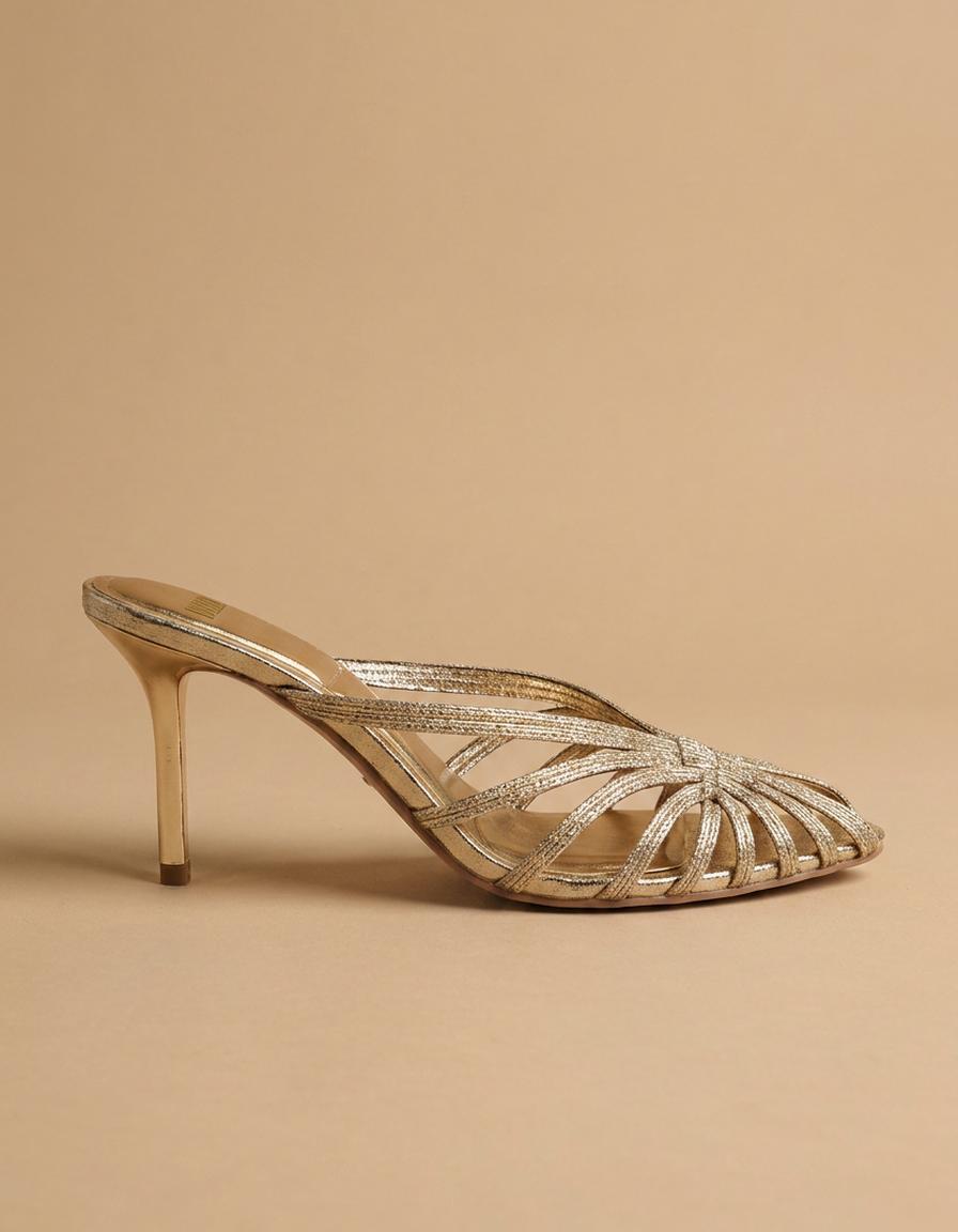 Celia | Sandalias de tiras doradas con tacón - Dorado