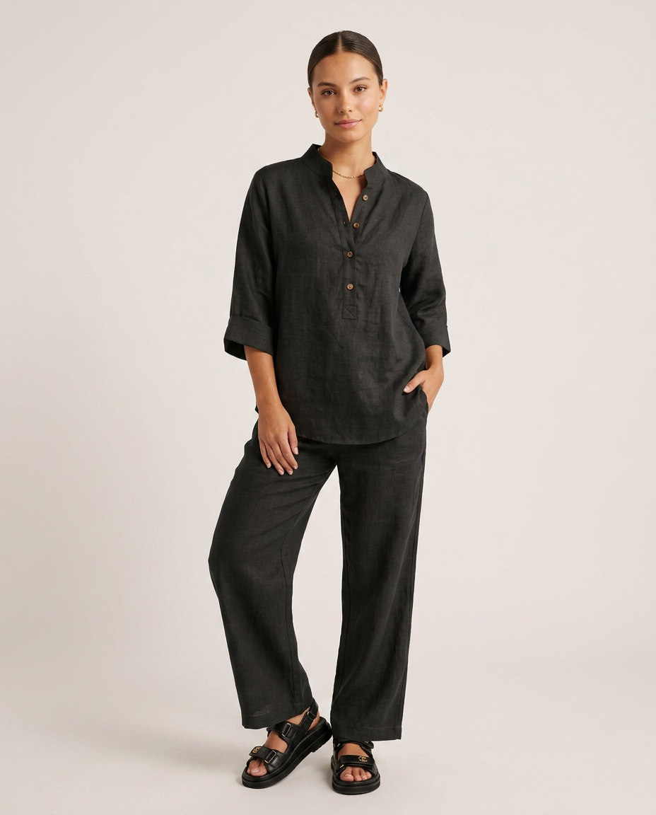 Elia | Conjunto de algodón y lino con pantalón ancho
