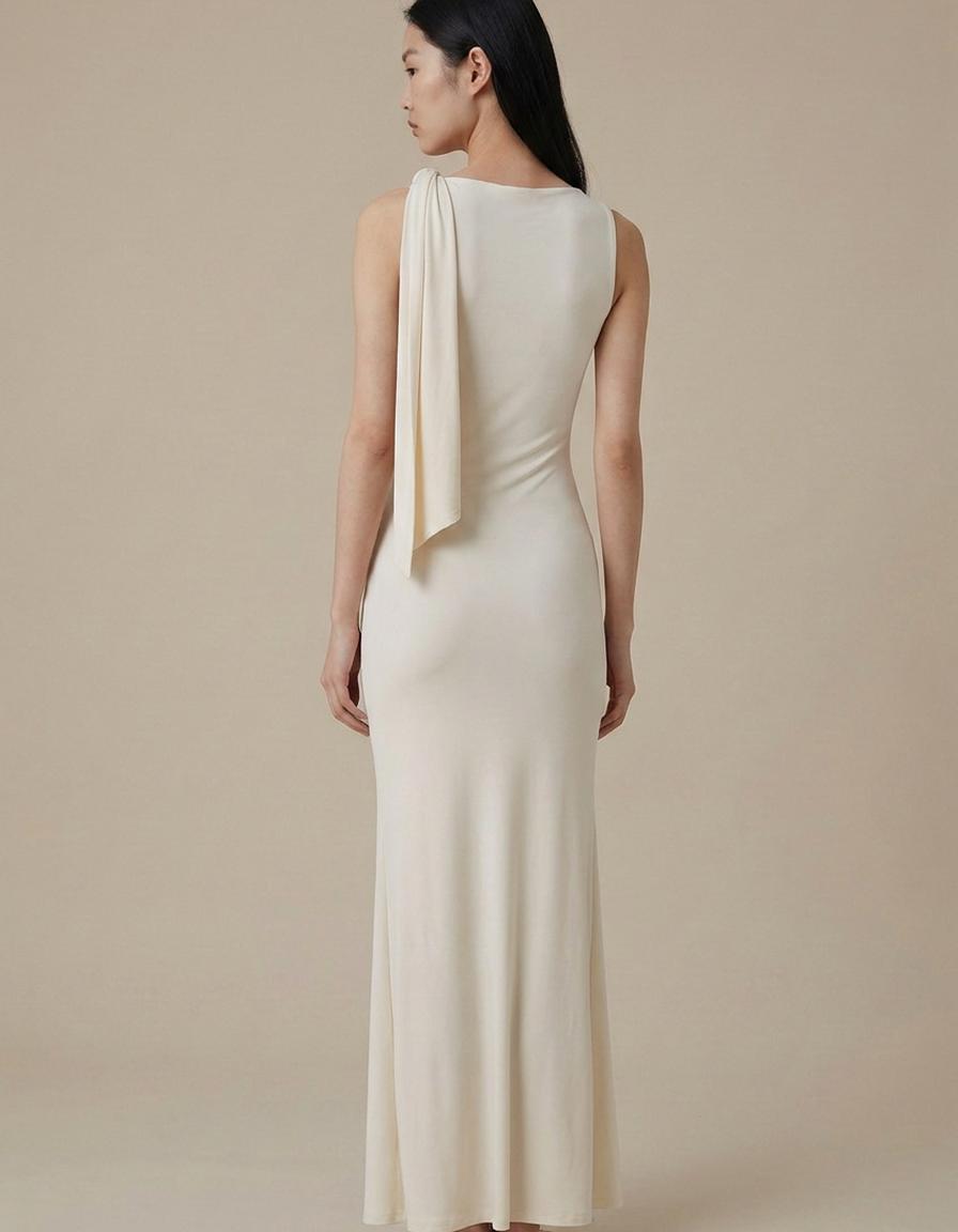 Marina | Vestido largo con detalle al hombro - Albaricoque
