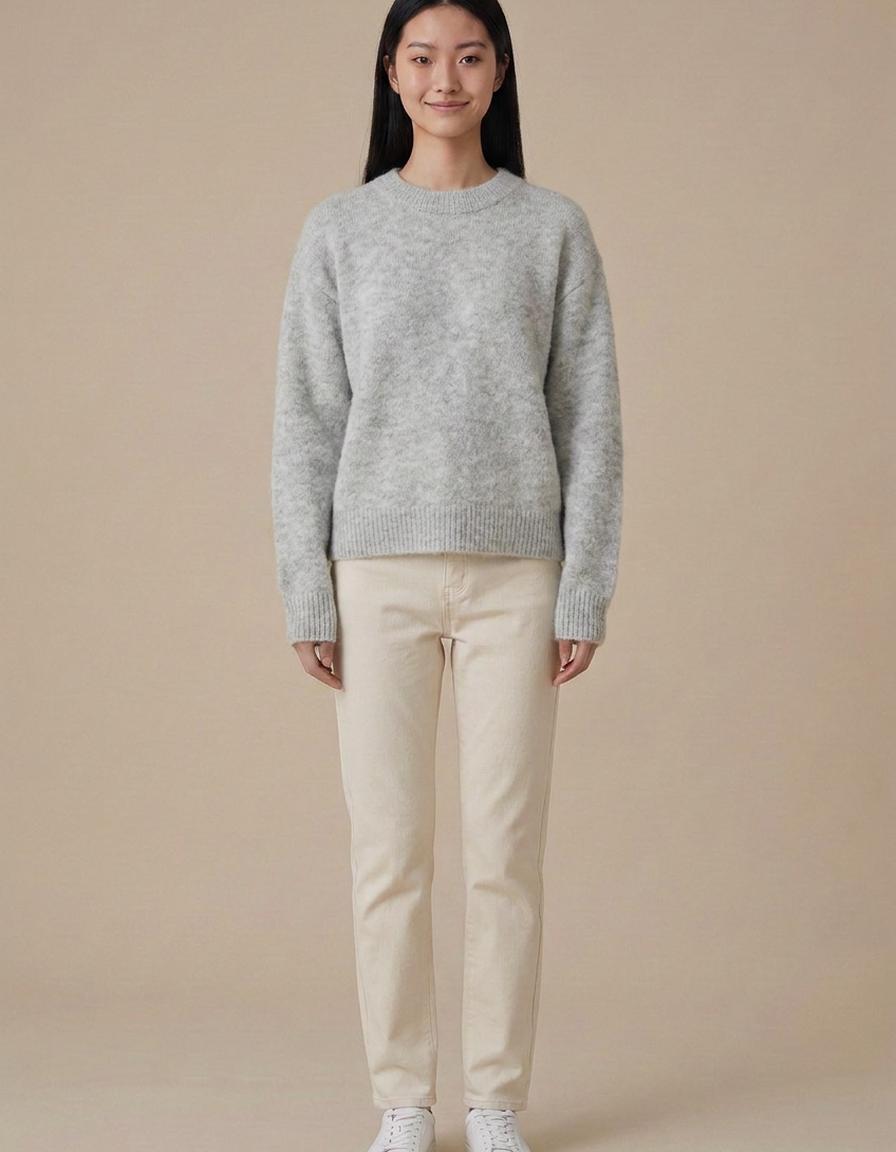 Lola | Jersey de pelo con cuello redondo - Gris claro