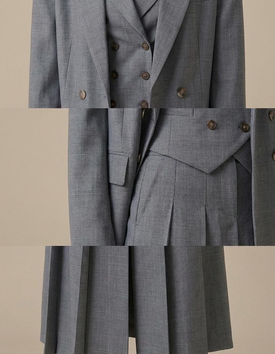Ámbar | Traje de tres piezas con falda plisada - Gris