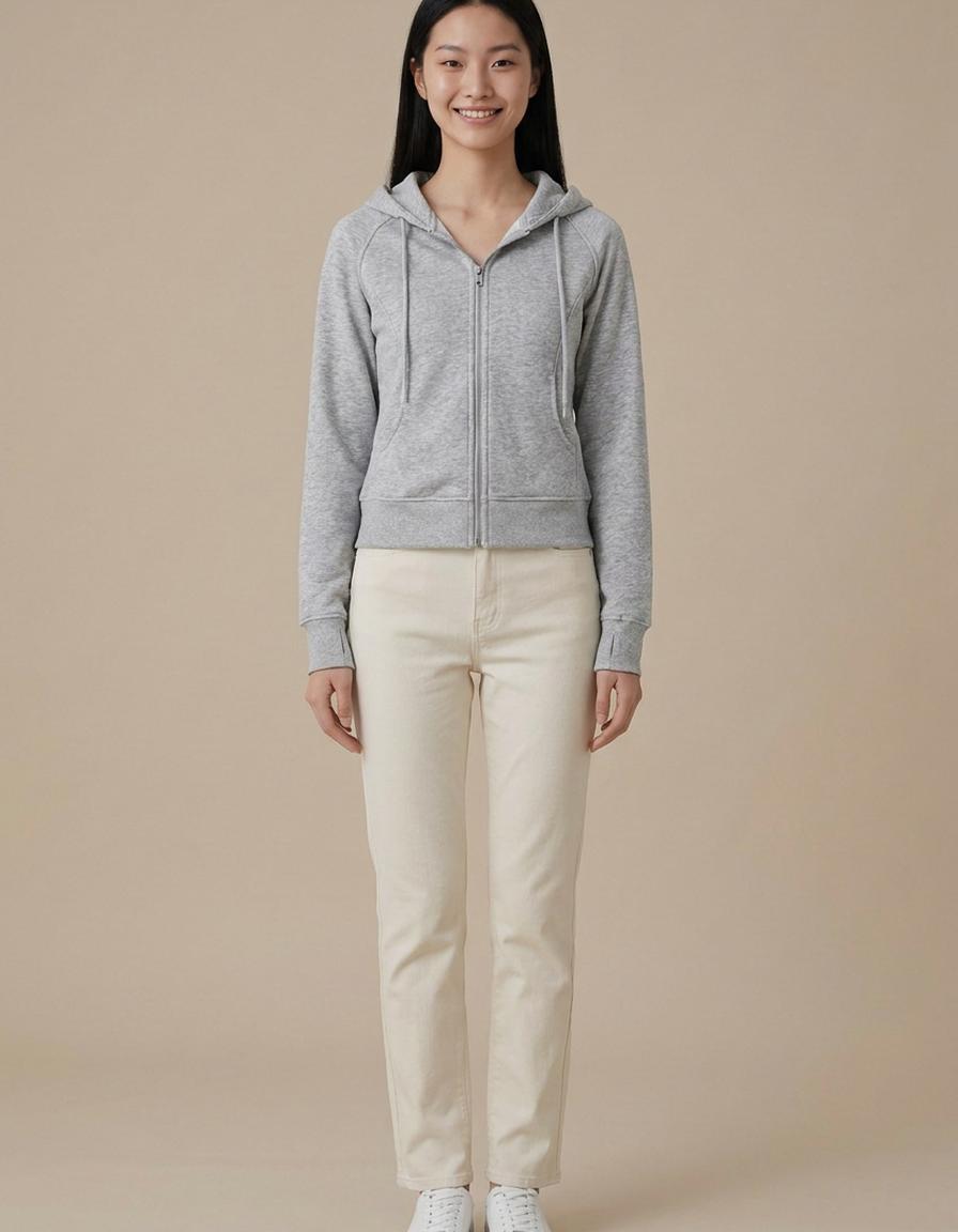 Ester | Sudadera ajustada con cremallera y capucha - Gris