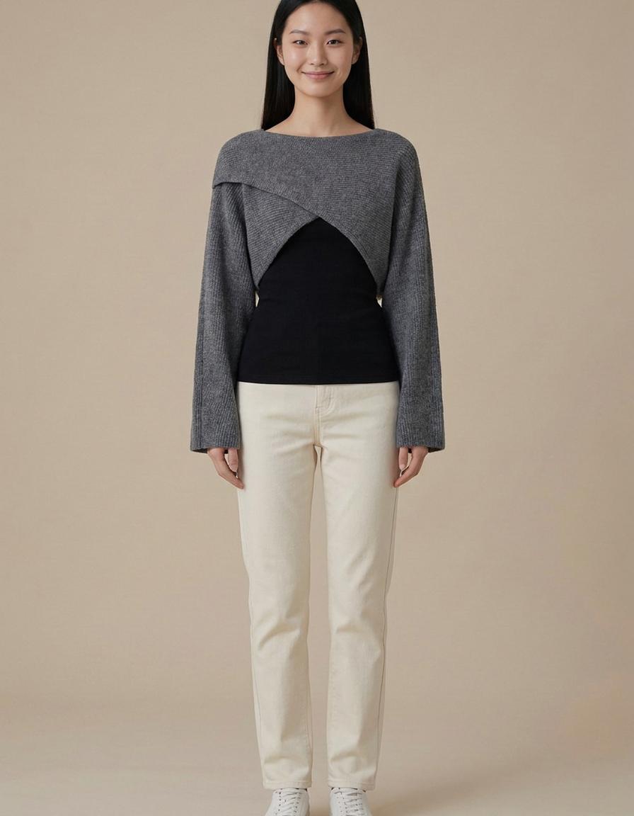 Natalia | Jersey corto cruzado - Gris