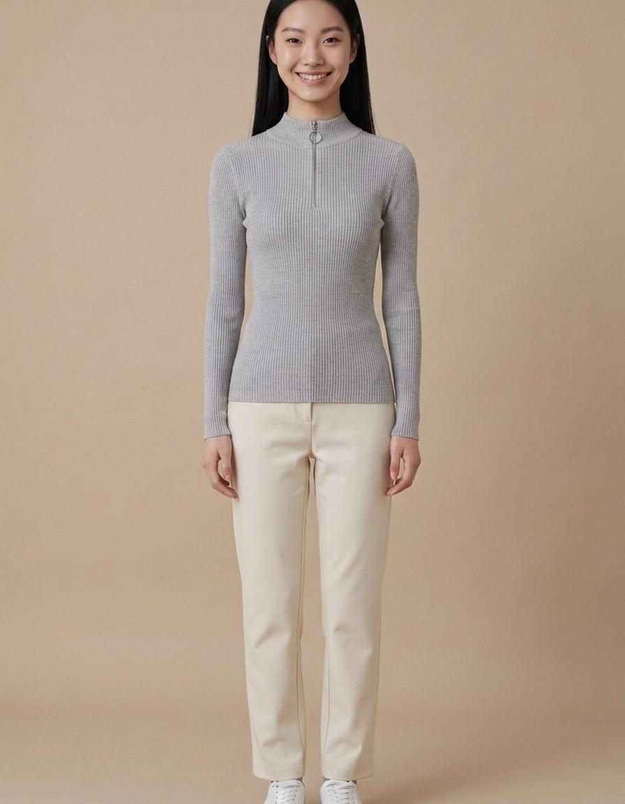 Margarita | Jersey de canalé con media cremallera - Gris
