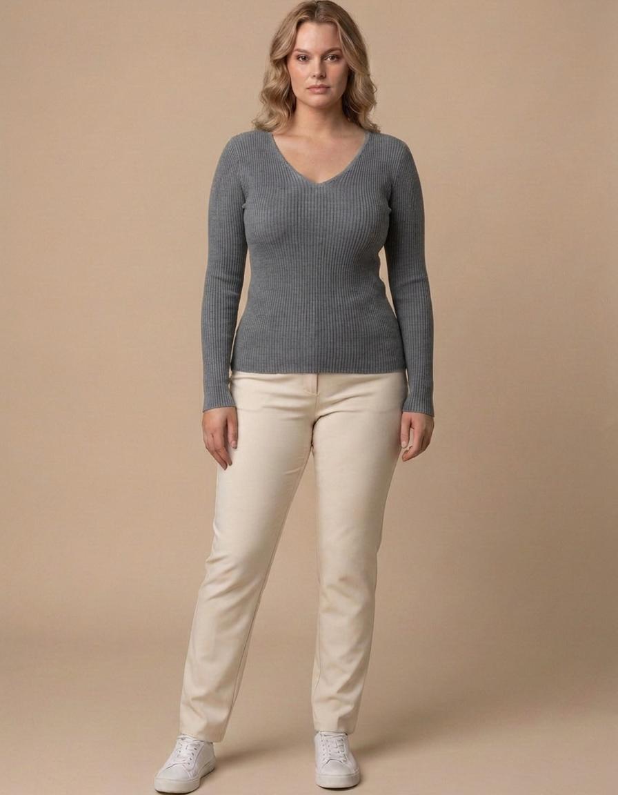 Lorena | Jersey de canalé con escote en pico - Gris