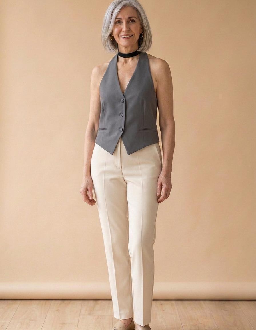 Sara | Chaleco de sastre con cuello halter - Gris
