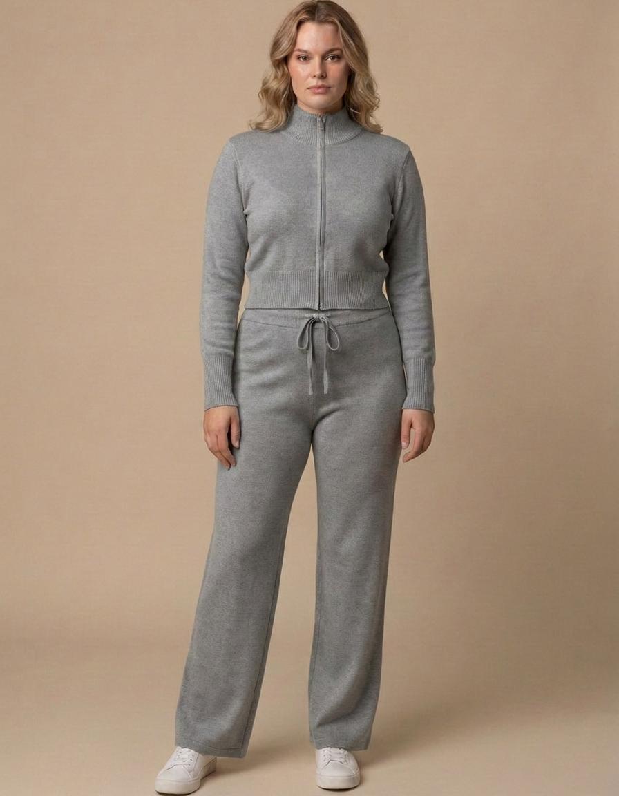 Lara | Conjunto de punto cárdigan y pantalón ancho - Gris
