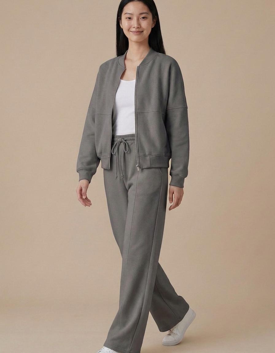 Jimena | Conjunto bomber y pantalón ancho - Gris