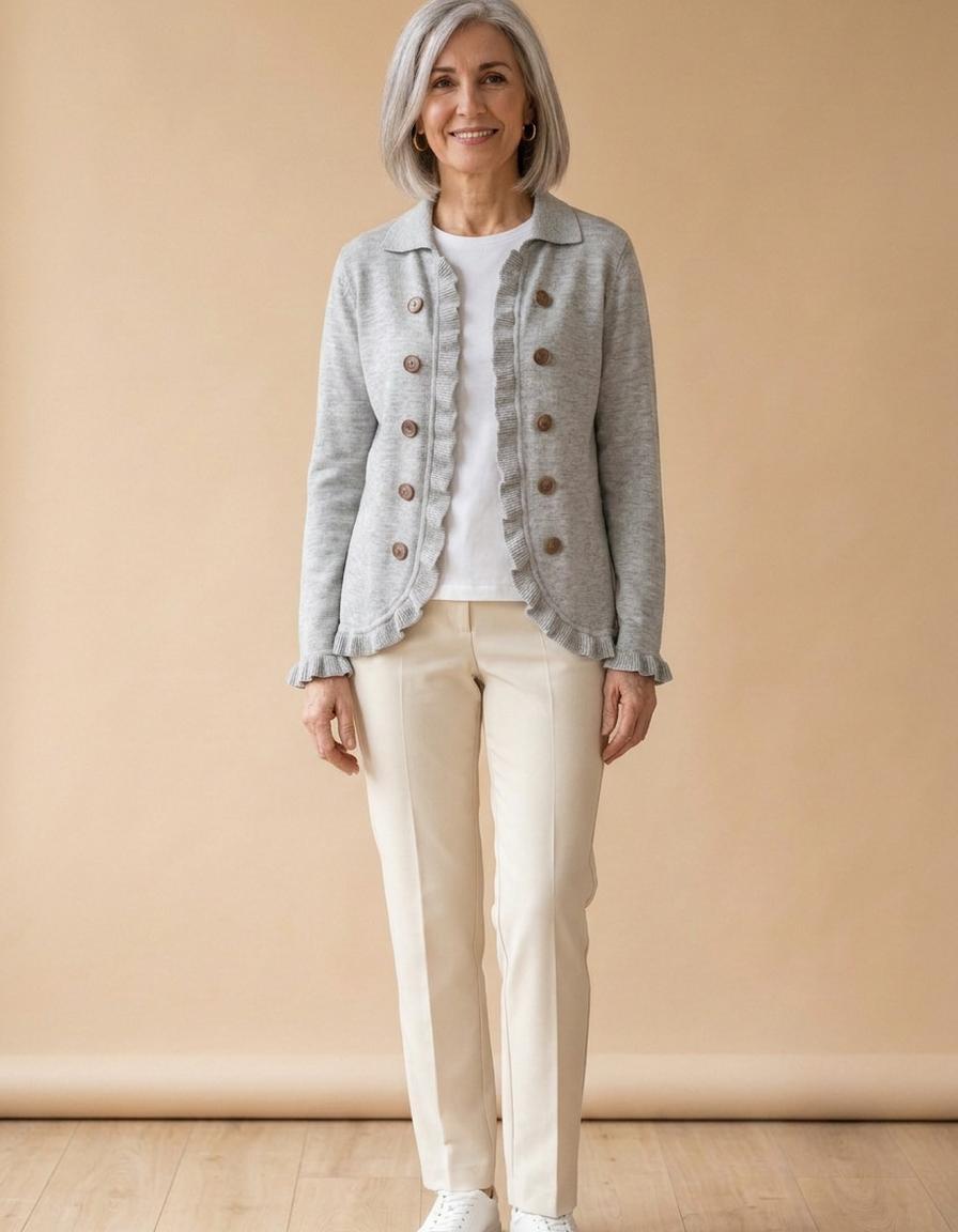 Lourdes | Chaqueta con volantes de punto gris - Gris jaspeado