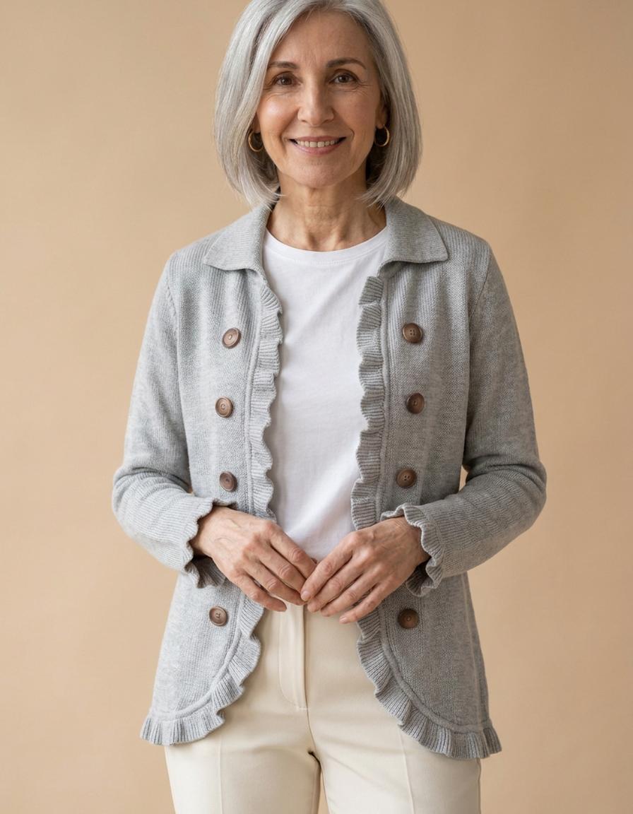 Lourdes | Chaqueta con volantes de punto gris - Gris jaspeado