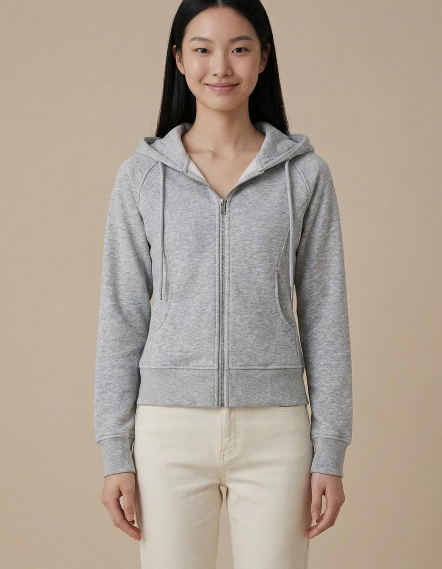 Ester | Sudadera ajustada con cremallera y capucha - Gris