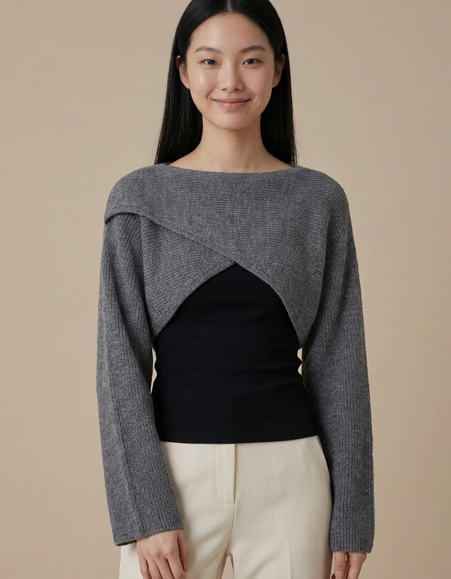 Natalia | Jersey corto cruzado - Gris