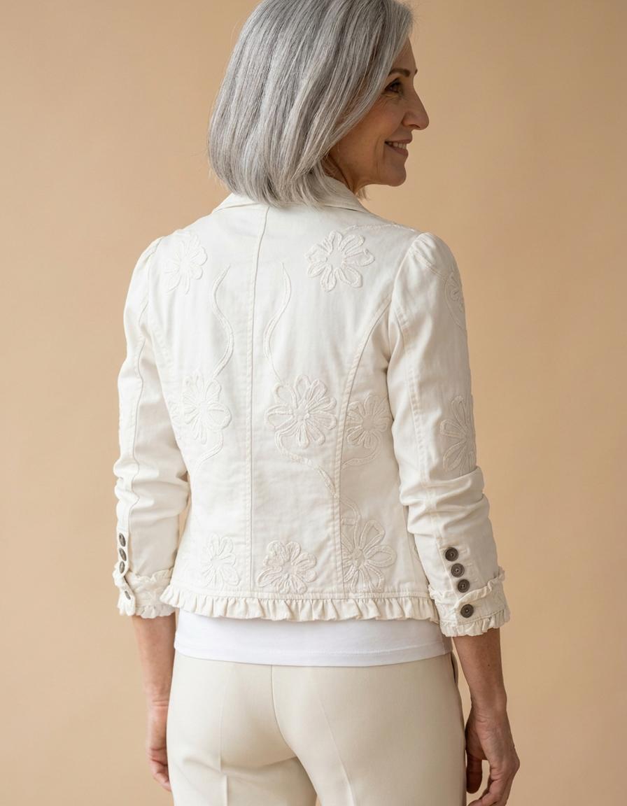Almudena | Chaqueta con volantes bordada marfil - Marfil