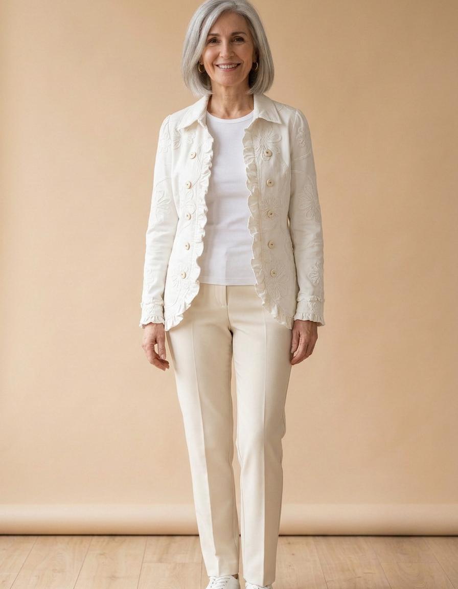 Almudena | Chaqueta con volantes bordada marfil - Marfil
