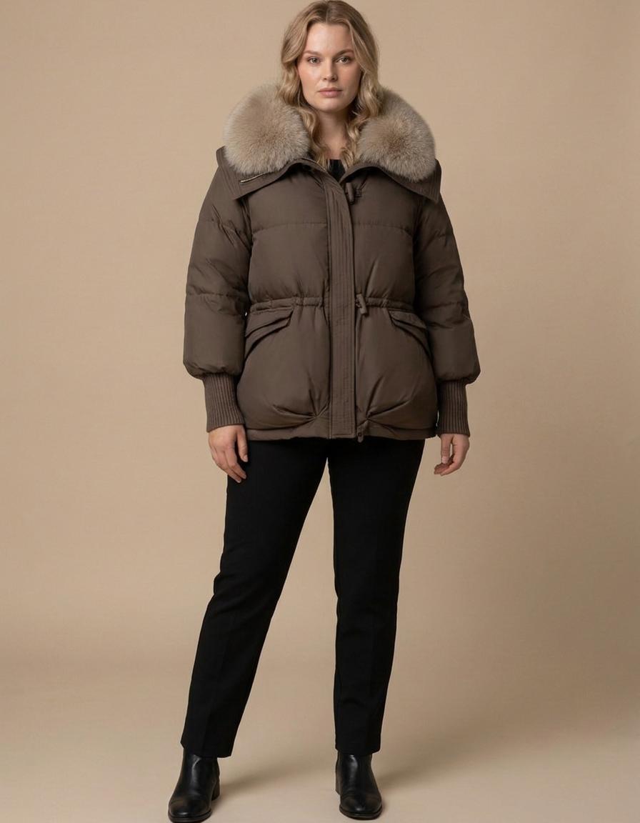 Victoria | Parka con cuello de pelo - Marrón café