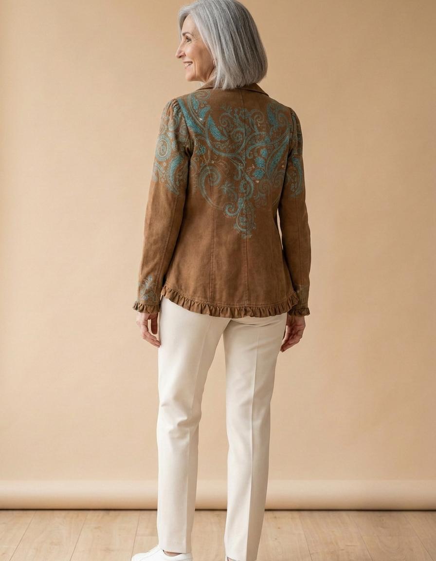 Coral | Chaqueta con volantes cachemira marrón - Marrón