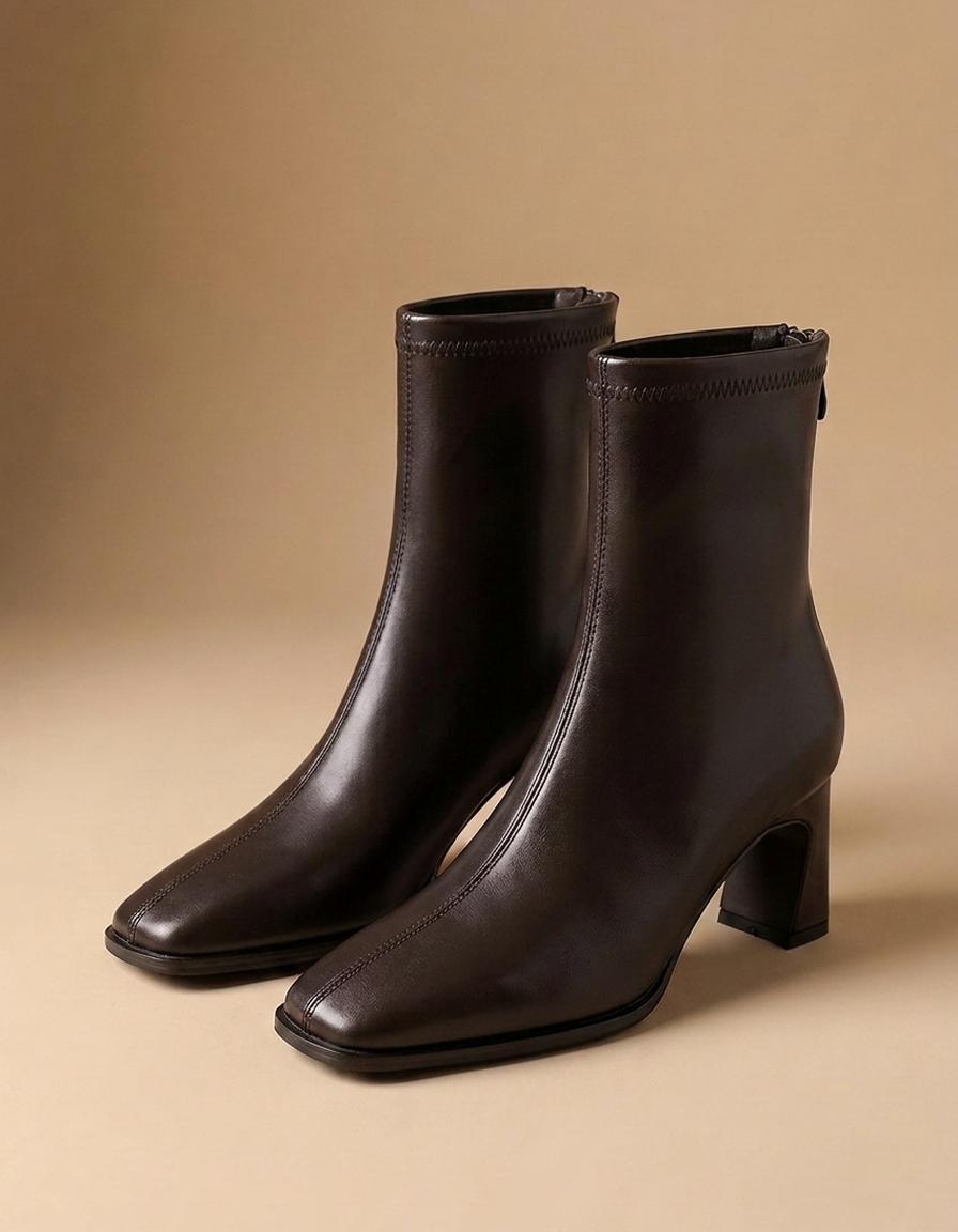 Ariadna | Botines de punta cuadrada con tacón - Marrón