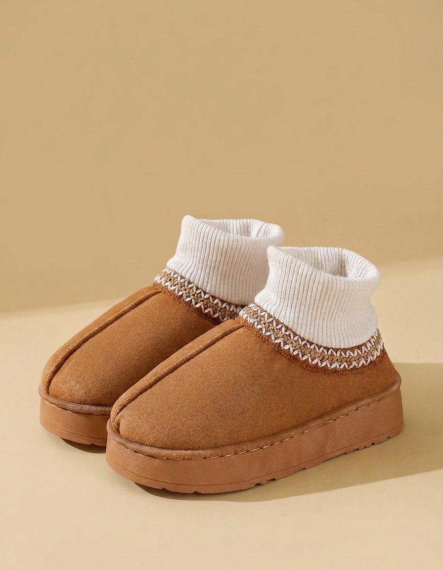 Gema | Botines de antelina con caña de punto - Marrón
