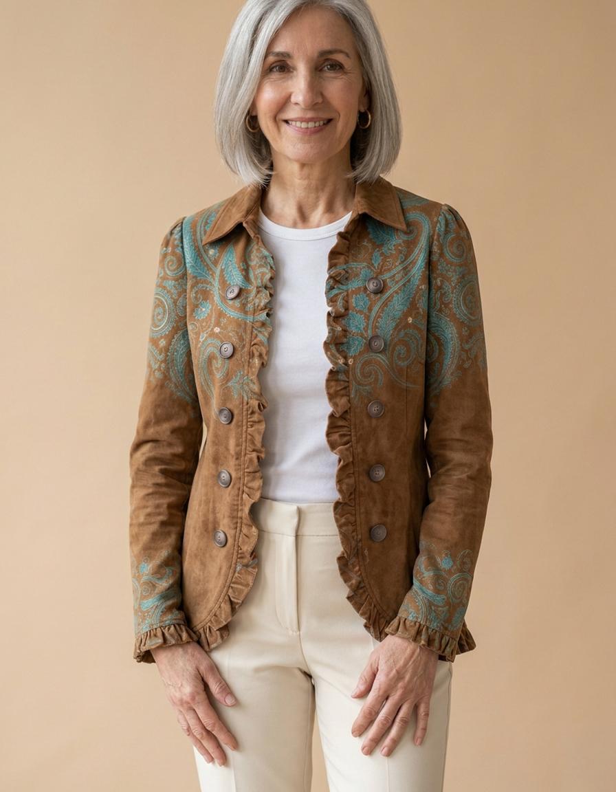 Coral | Chaqueta con volantes cachemira marrón - Marrón