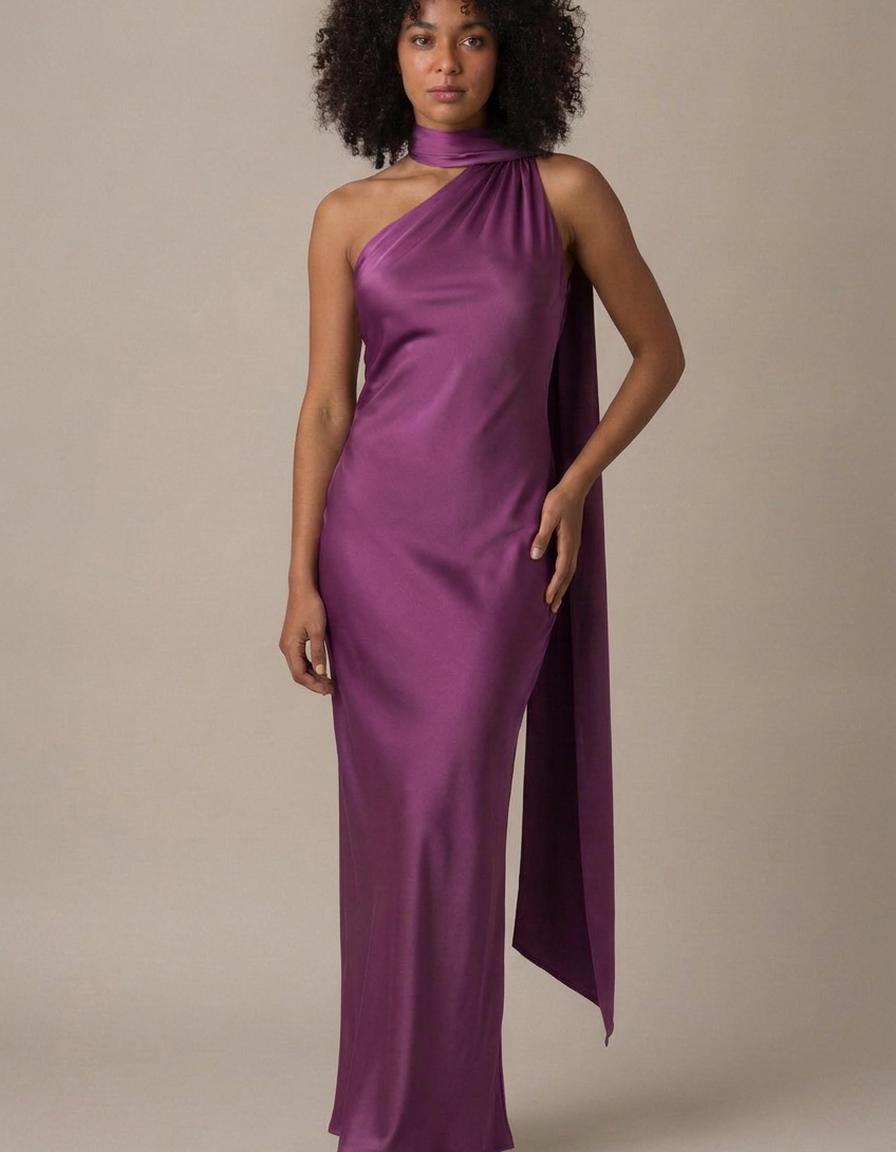 Vega | Vestido de satén con capa - Morado