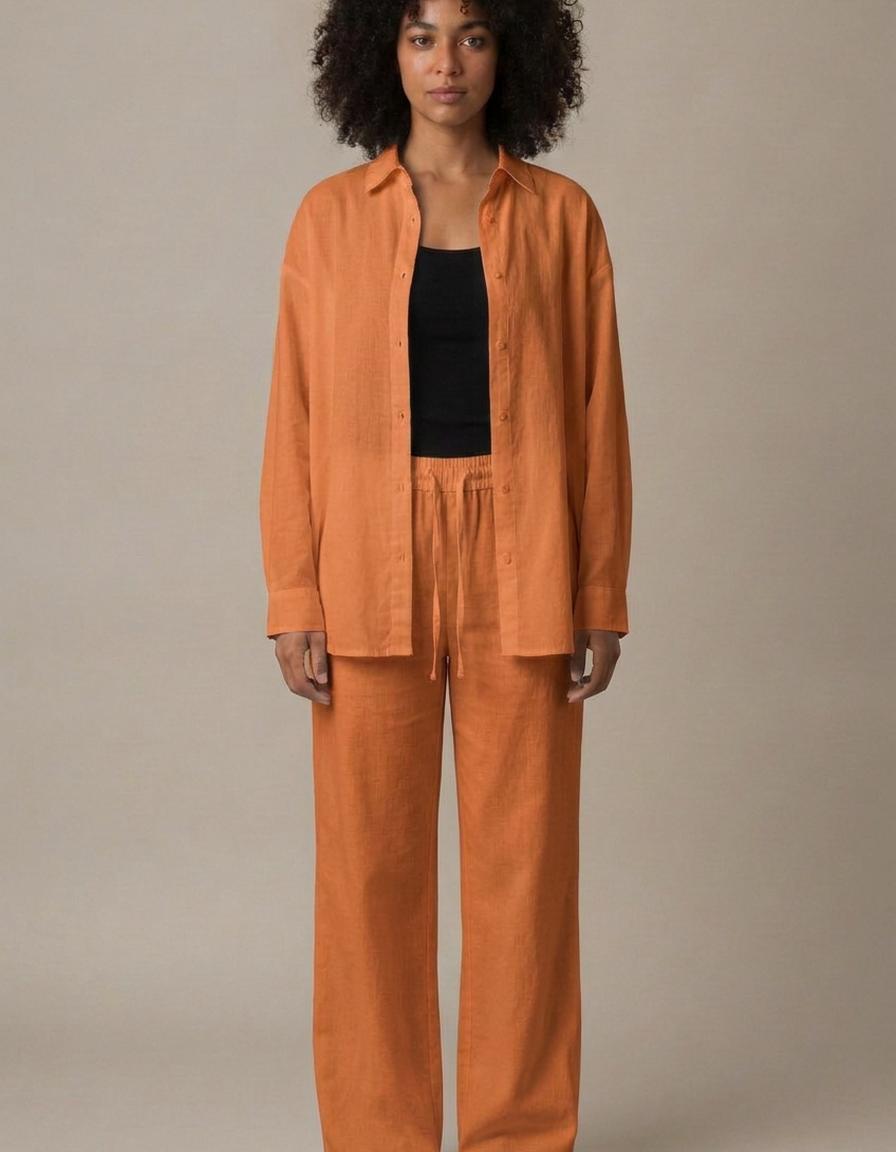 Daniela | Conjunto camisa y pantalón de algodón - Naranja