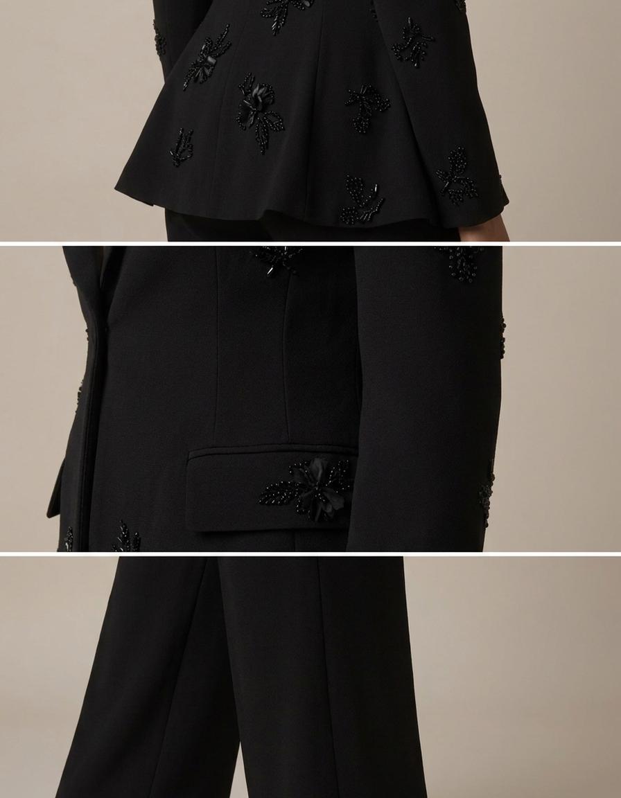Úrsula | Traje negro bordado con cuentas - Negro