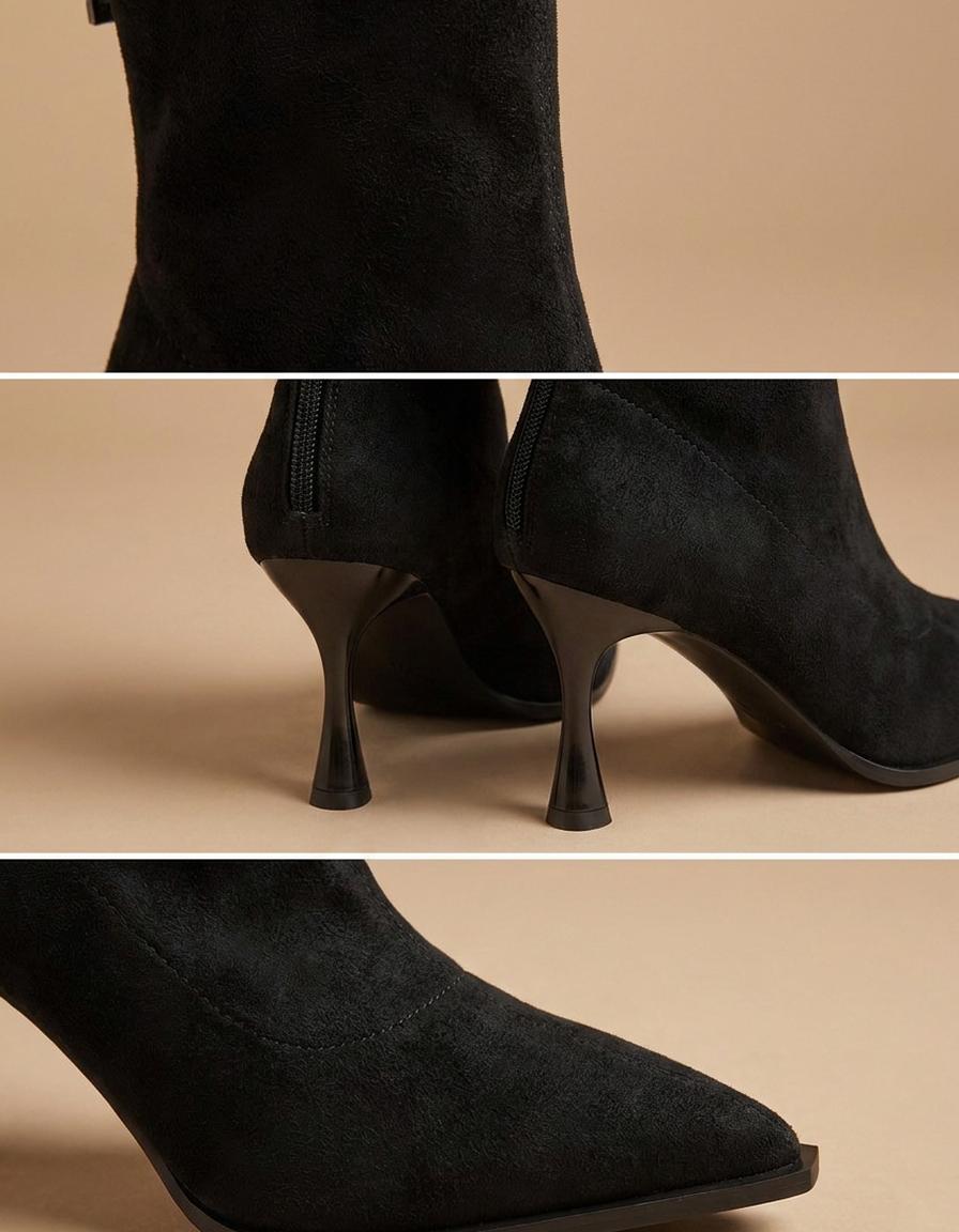 Raquel | Botines calcetín de punta con tacón fino - Negro