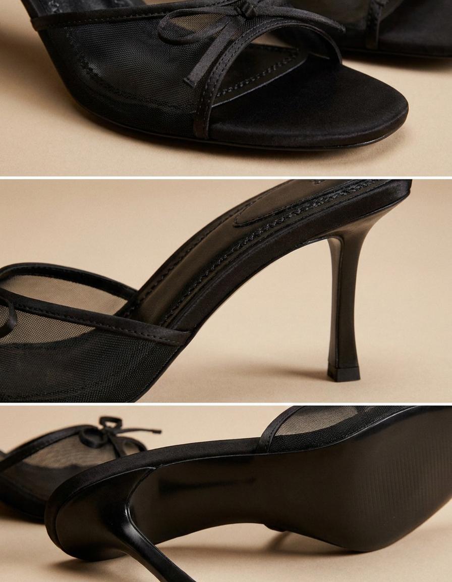 Emma | Sandalias mule de tacón con lazo - Negro