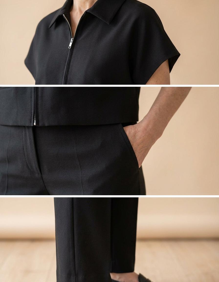 Pilar | Conjunto chaqueta corta cremallera y pantalón - Negro