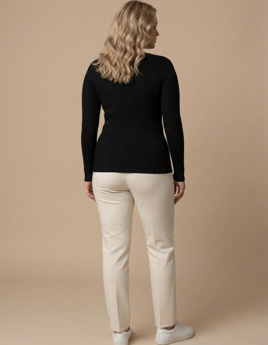 Lorena | Jersey de canalé con escote en pico - Negro
