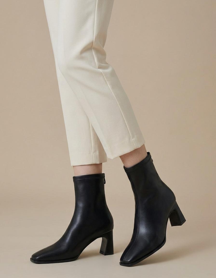 Ariadna | Botines de punta cuadrada con tacón - Negro