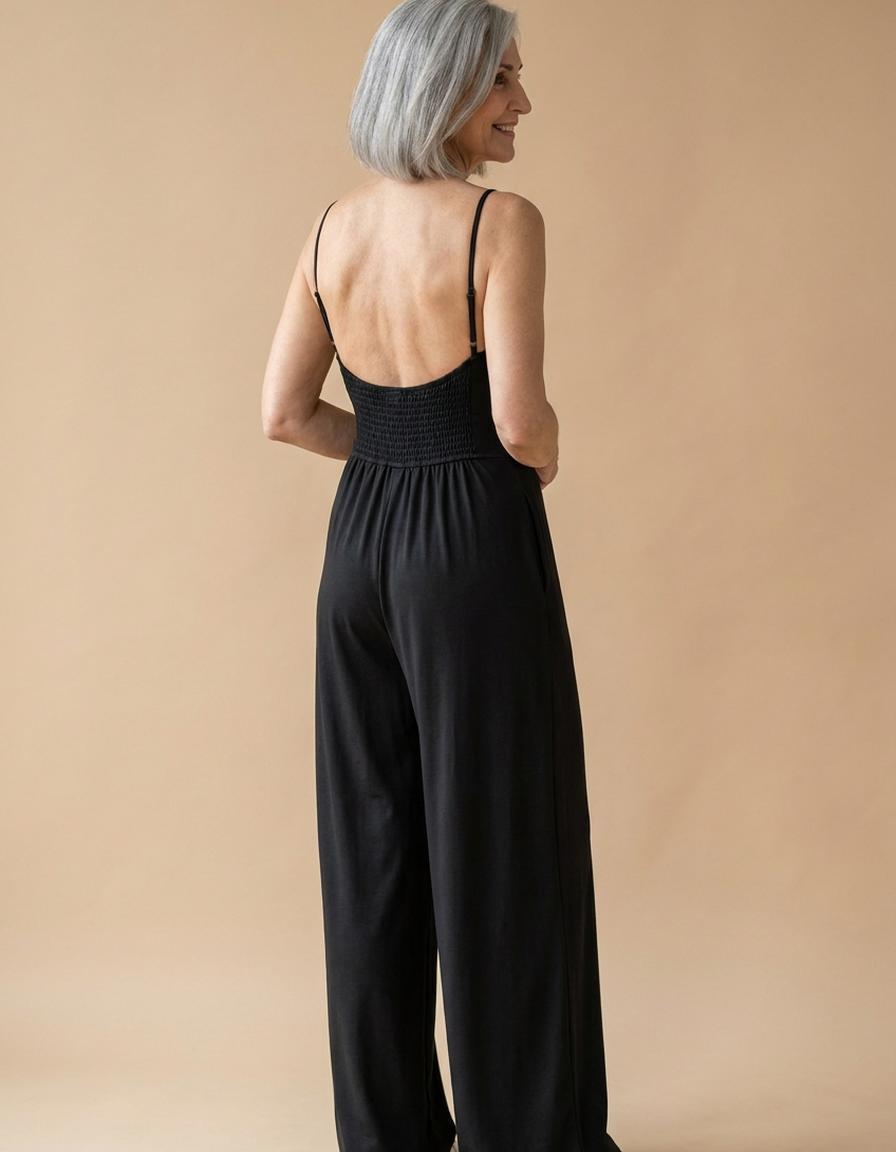 Olalla | Mono de tirantes con pierna ancha - Negro