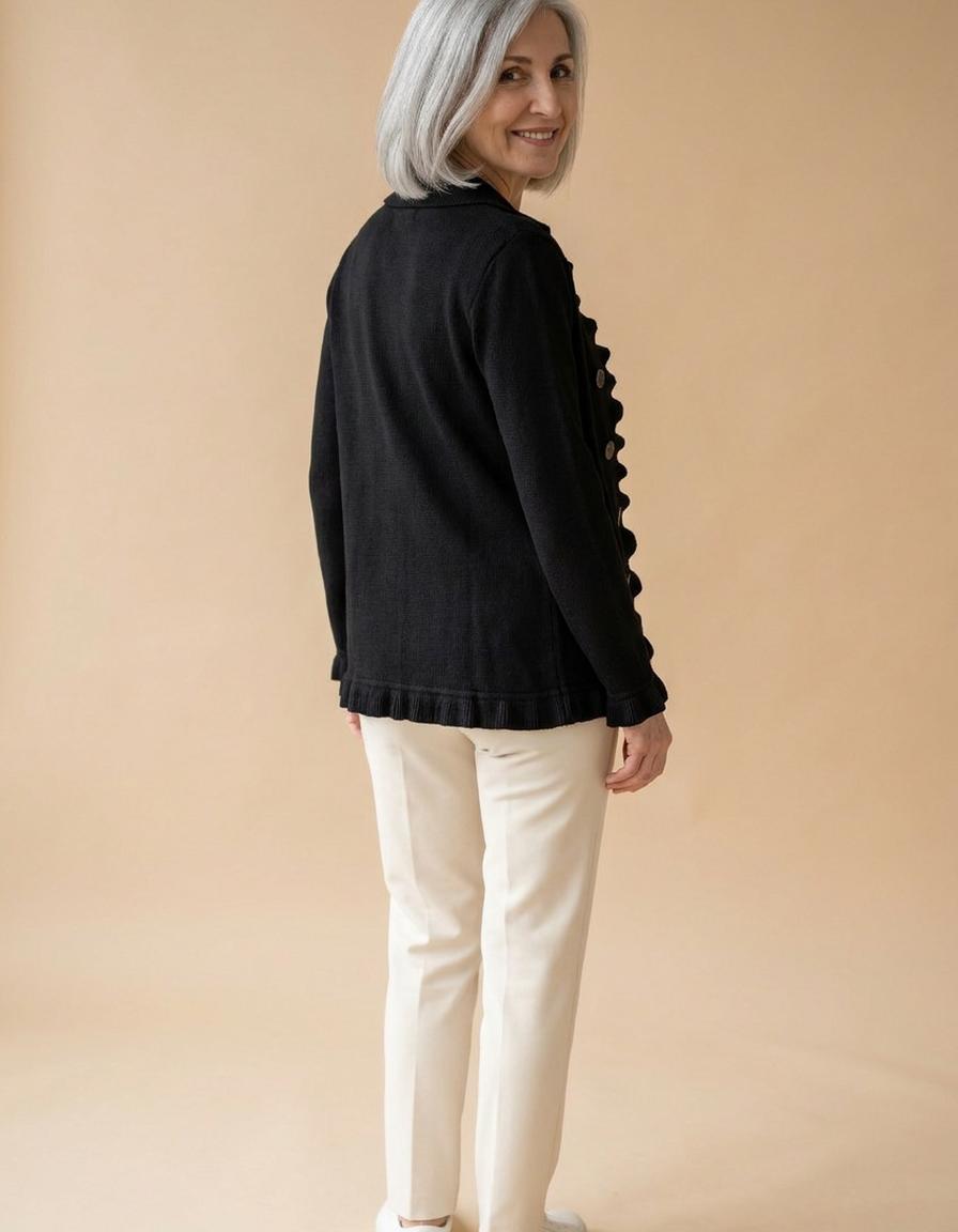 Estela | Chaqueta con volantes de punto negro - Negro