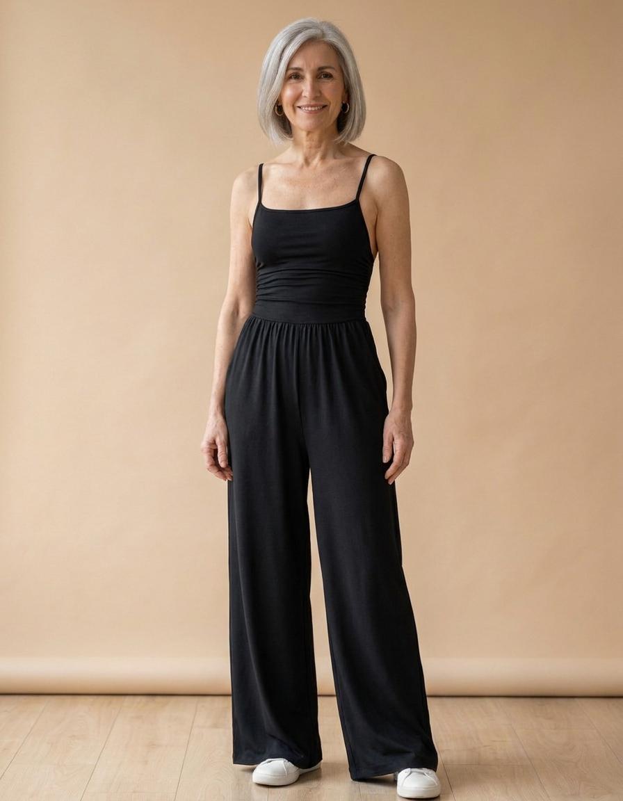 Olalla | Mono de tirantes con pierna ancha - Negro