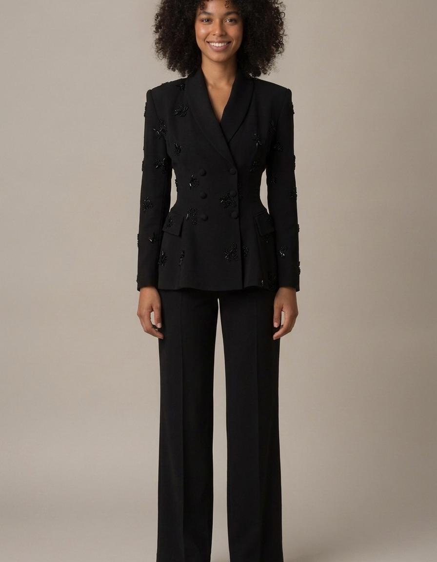 Úrsula | Traje negro bordado con cuentas - Negro