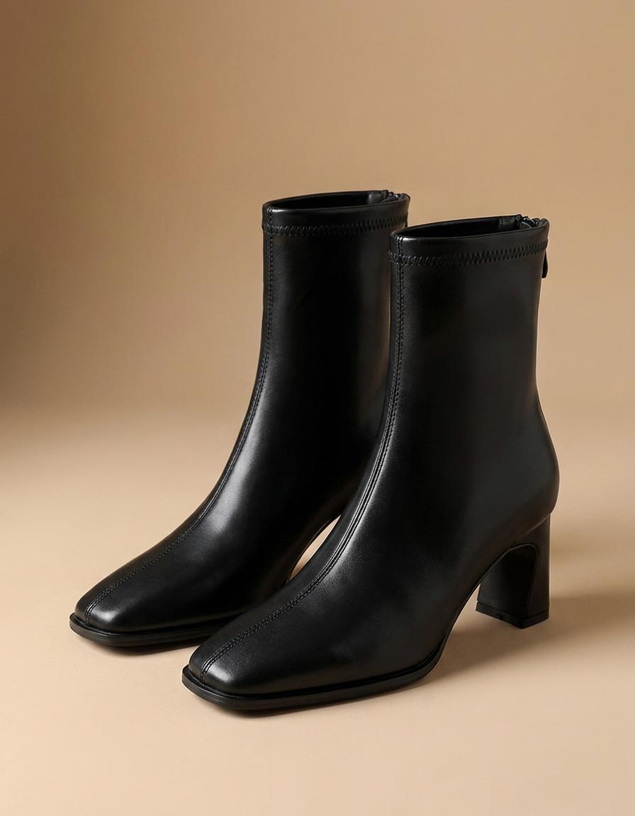 Ariadna | Botines de punta cuadrada con tacón - Negro