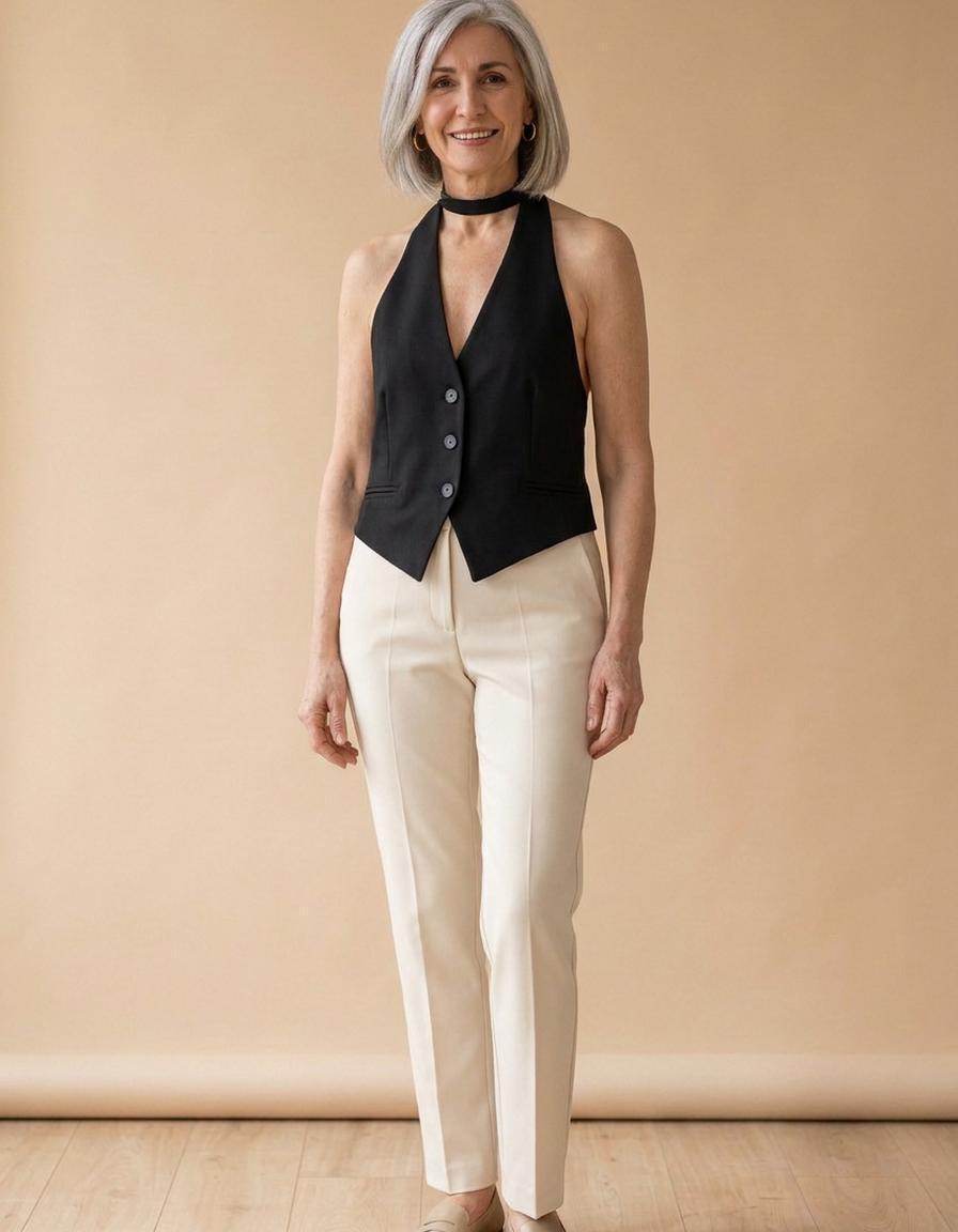 Sara | Chaleco de sastre con cuello halter - Negro