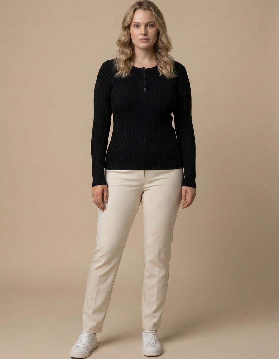 María | Jersey de canalé con botones - Negro