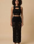 Nadia | Conjunto top y falda larga calada - Negro