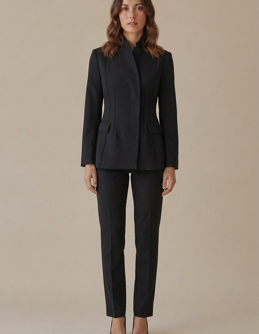 Águeda | Traje de cuello alto y pantalón recto - Negro