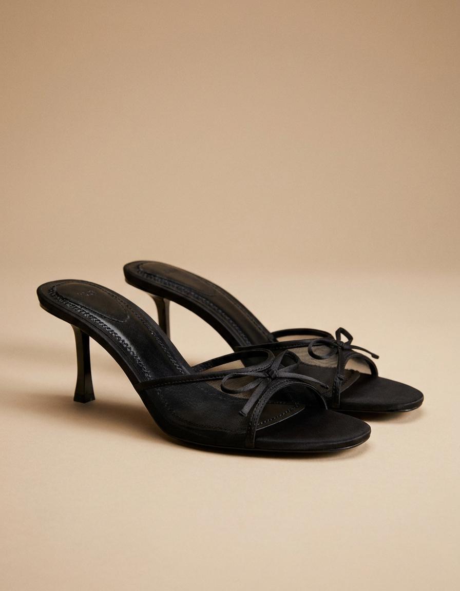 Emma | Sandalias mule de tacón con lazo - Negro