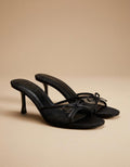 Emma | Sandalias mule de tacón con lazo - Negro